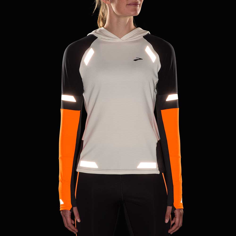 Women's Run Visible Notch Thermal Hoodie 2.0 - Ecru/Fluoro Flash/Black
