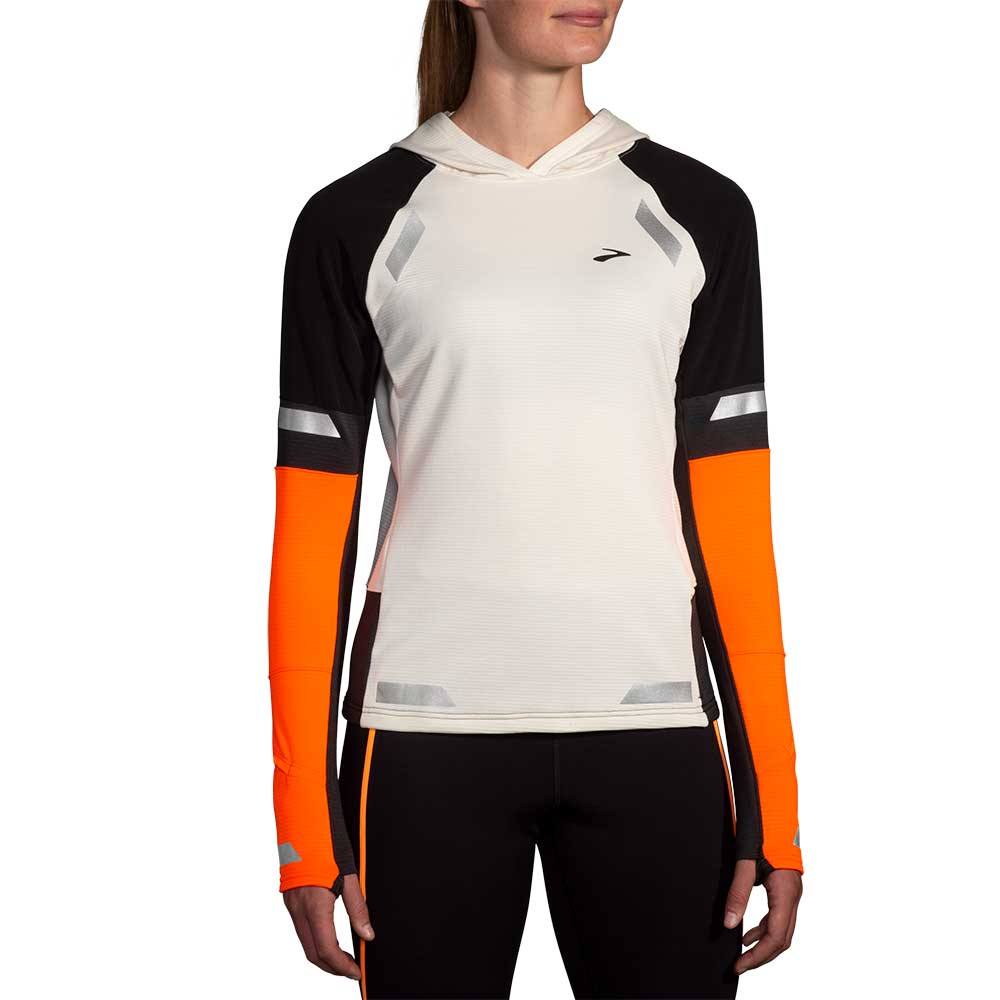 Women's Run Visible Notch Thermal Hoodie 2.0 - Ecru/Fluoro Flash/Black