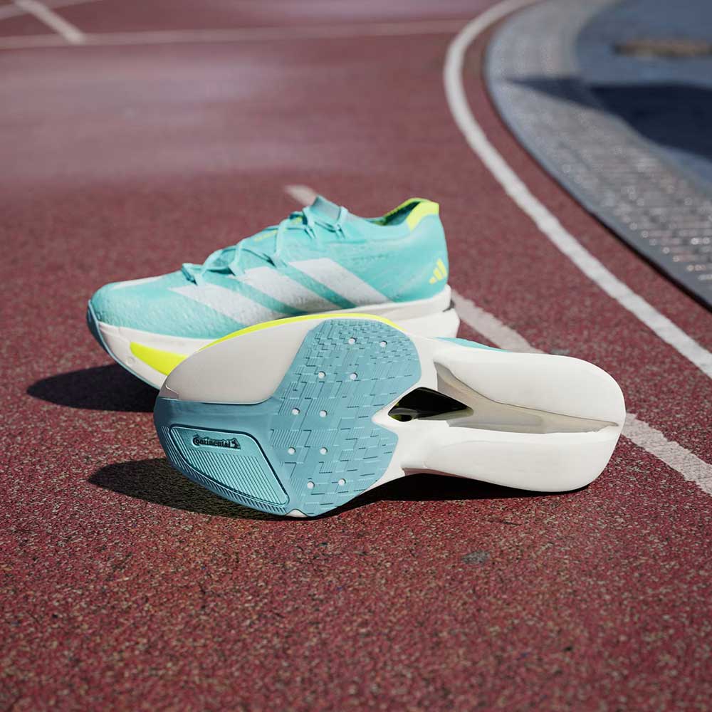 Men's Adizero Prime X3 Strung Running Shoe - Flash Aqua/Zero Metallic/Lucid Lemon - Regular (D)