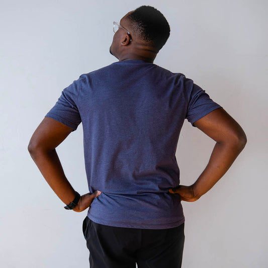 All Gender Run Holland Poly-Cotton Short Sleeve - Heather Navy/White Foldover Woven Square Patch w/ Light Gray Gazelle