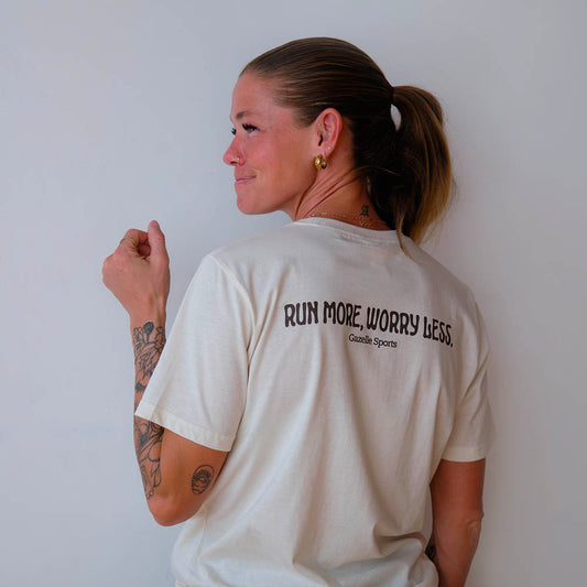 All Gender Runner Trio Poly-Cotton Short Sleeve - Natural/White Foldover Woven Square Patch w/ Light Gray Gazelle