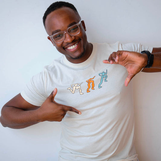 All Gender Runner Trio Poly-Cotton Short Sleeve - Natural/White Foldover Woven Square Patch w/ Light Gray Gazelle